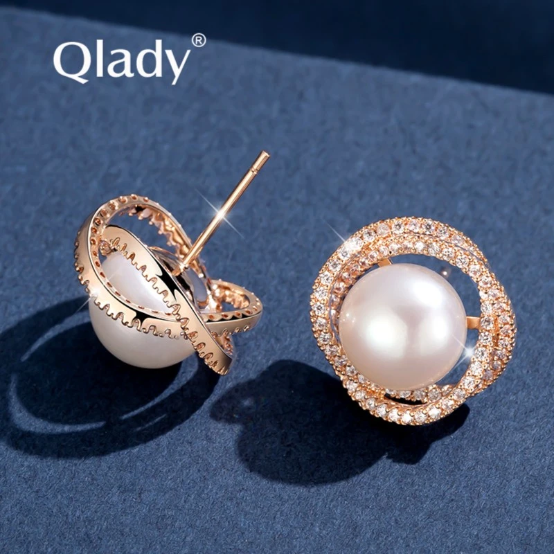 qlady 925银耳饰 银珍珠耳饰耳钉耳环女925银气质高级感大气时尚