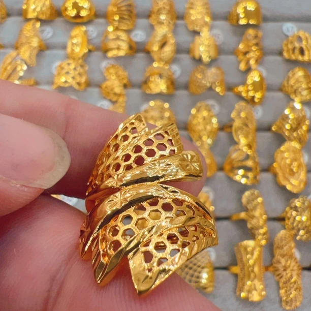 铜合金戒指 094新款气质时尚休闲百搭轻奢可调节金色国潮风戒指