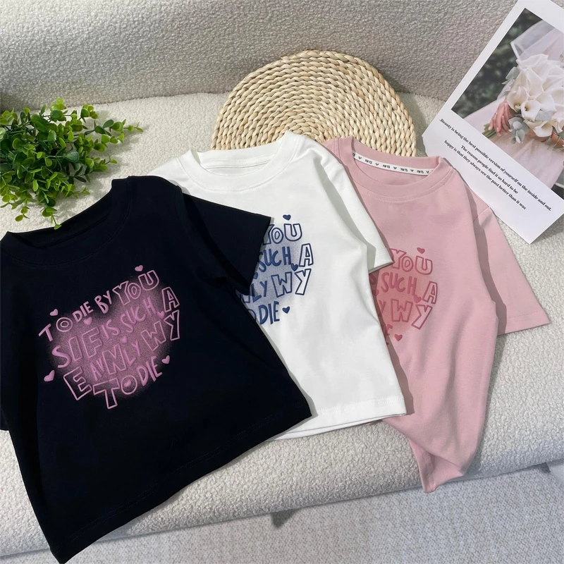 【824130】新款休闲圆领短袖儿童女孩时尚中大童T恤百搭半袖夏款潮