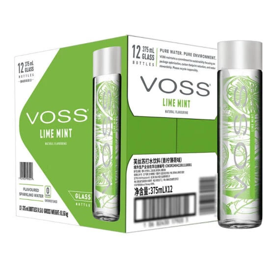 芙丝(Voss) 苏打水饮料 青柠薄荷味 375ml*12夏日必备饮品