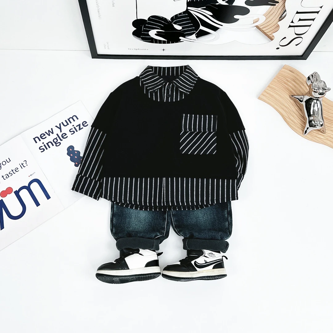 儿童卫衣加绒假两件2025新款秋冬男童潮D-BQ241101Y悠悠童话童装