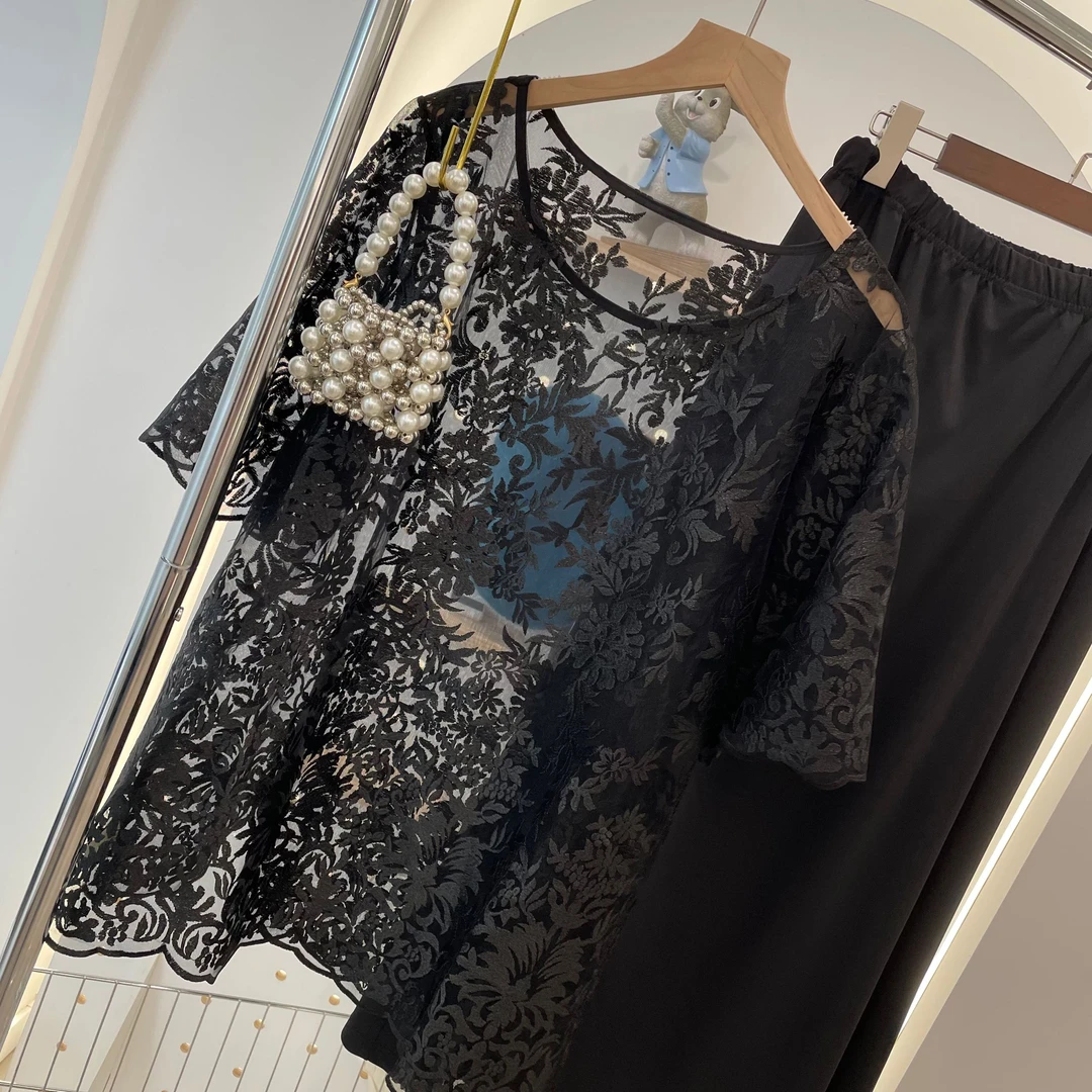 X-24050905重工蕾丝短袖T恤