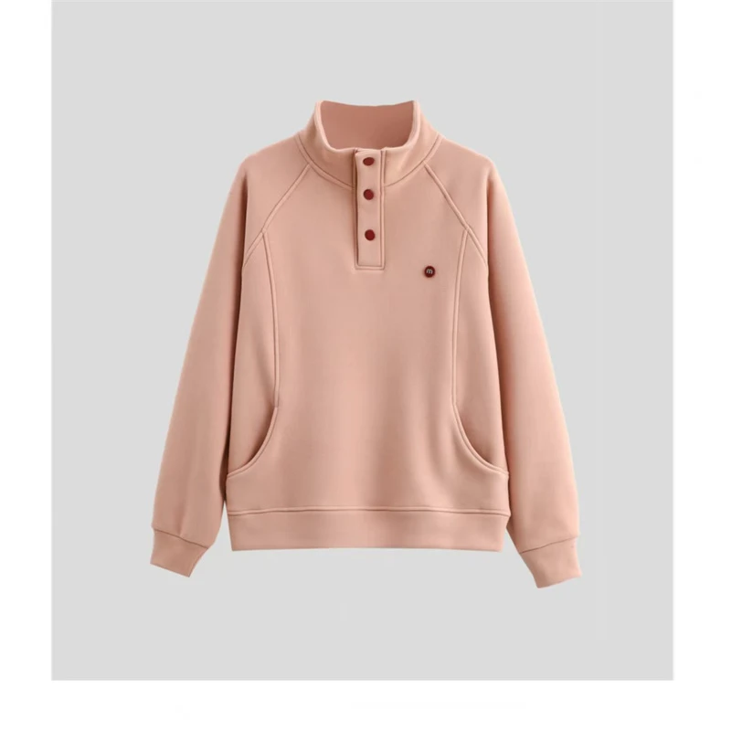 NXY-「高知气韵」2024新款厚款拼接半开领纯色百搭女卫衣O-Q633