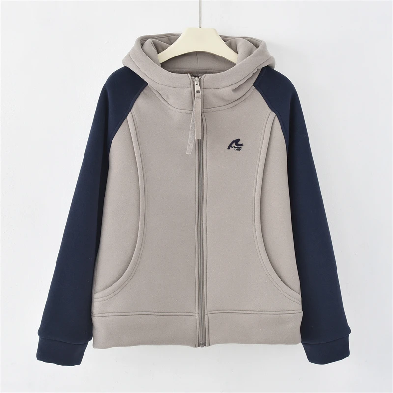 NXY-「撞色拼接」2024加绒加厚冬季新款休闲连帽女外套K-K1025