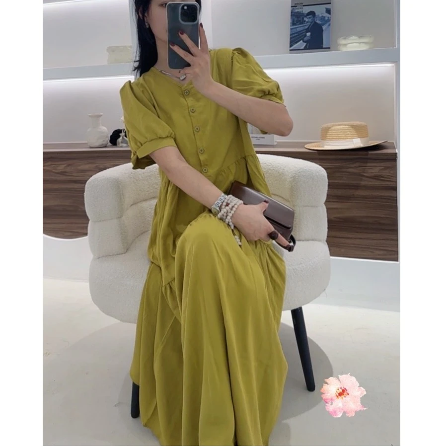 T「韩系温柔风」2024新款女爆款钉扣前后两穿气质显瘦连衣裙DY-5361