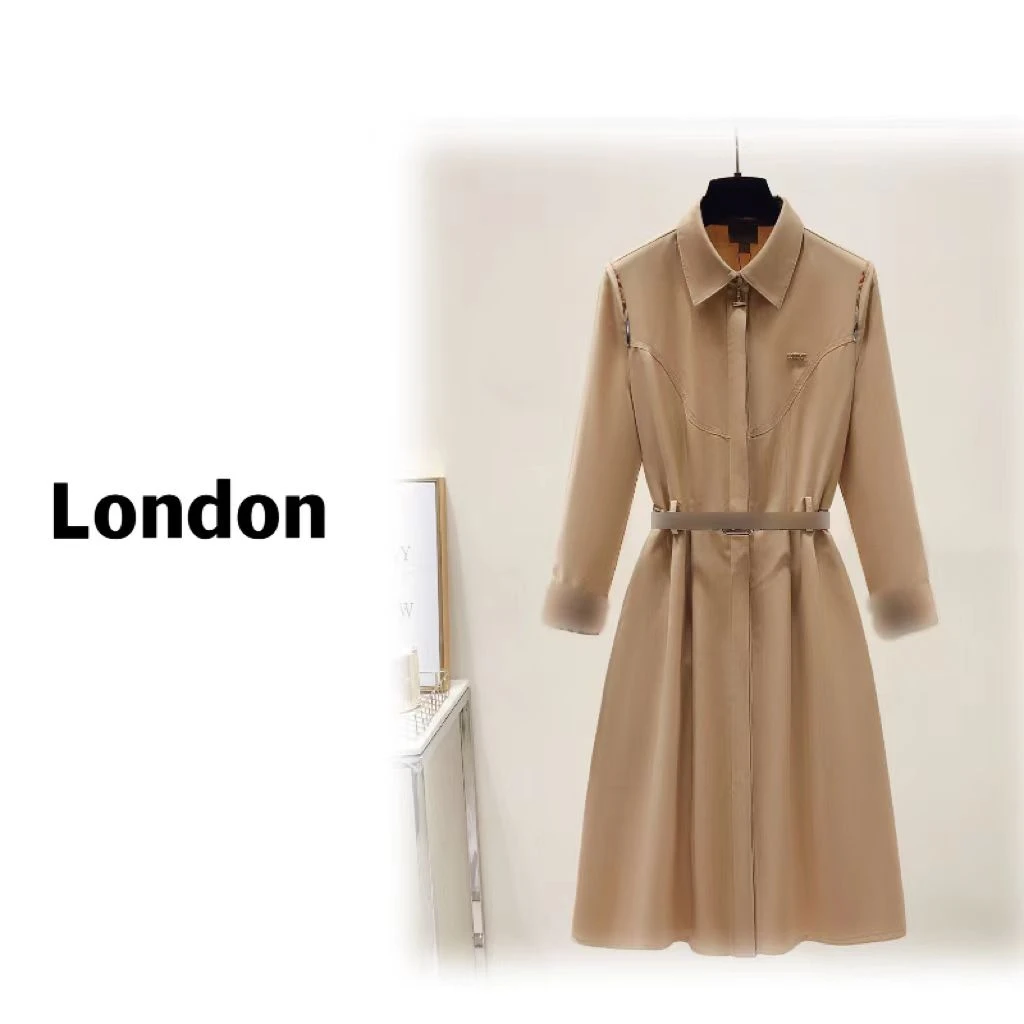 秋冬季时尚英伦风收腰中长款女士连衣裙125917