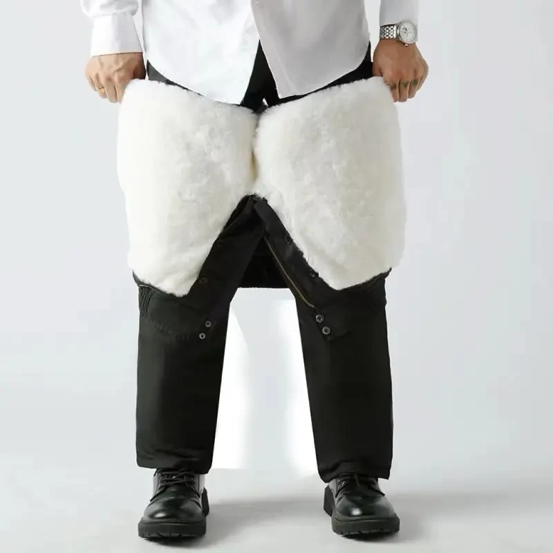 直播冬季羊皮裤中老年高腰真羊皮裤子户外整羊皮毛棉裤耐磨防风