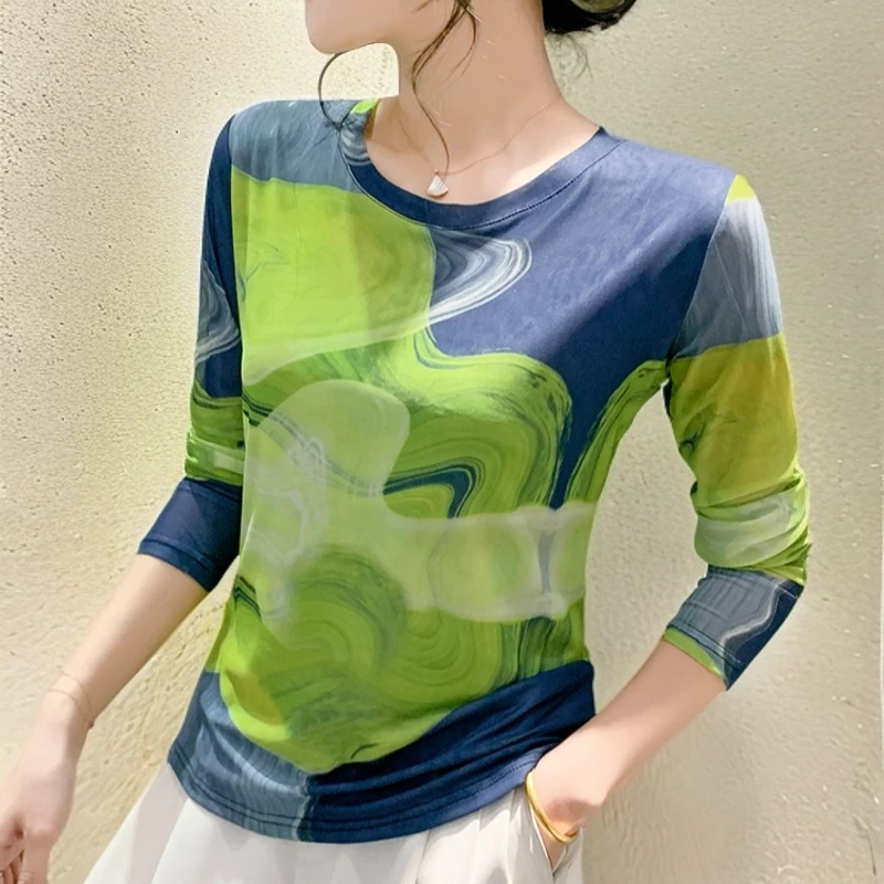 春秋季潮牌时尚女装正版网纱上衣网红款打底衫高级感外穿长袖t恤