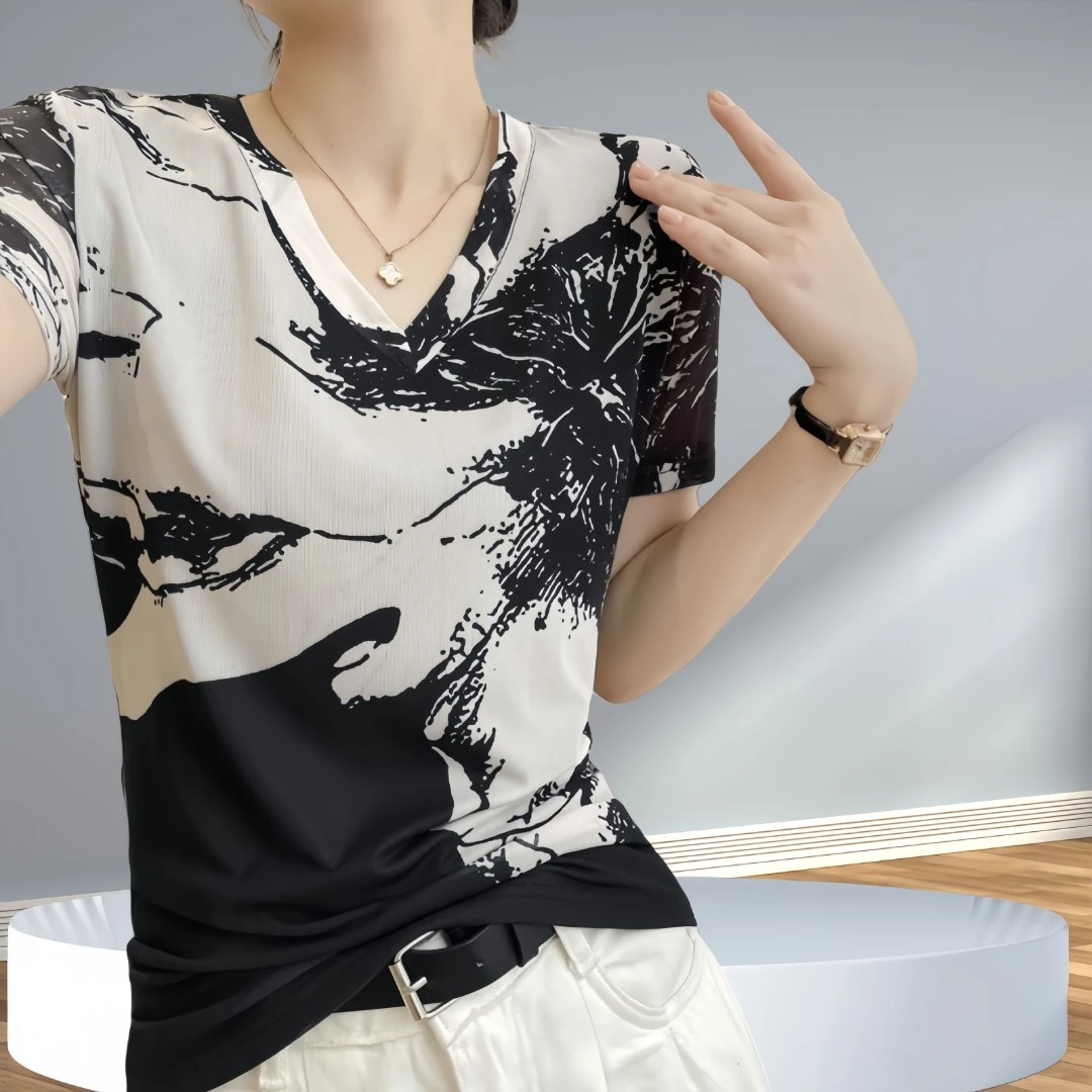 欧货高端潮牌网纱短袖t恤女2025夏季新款网红爆款女人味上衣时髦