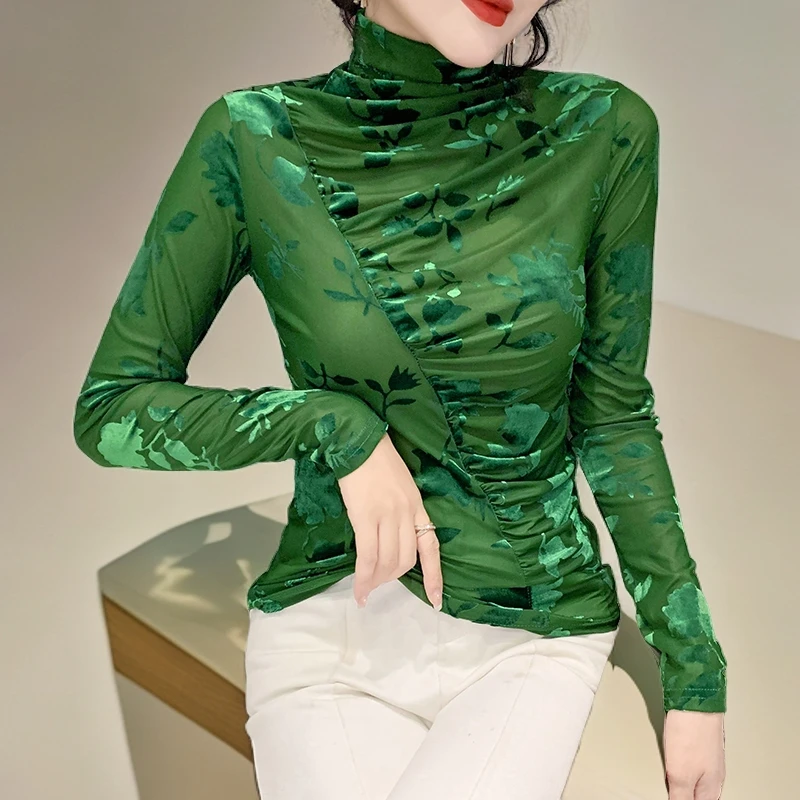 高档正品网纱打底衫女内搭可外穿洋气上衣秋冬长袖t恤高级感纱衣