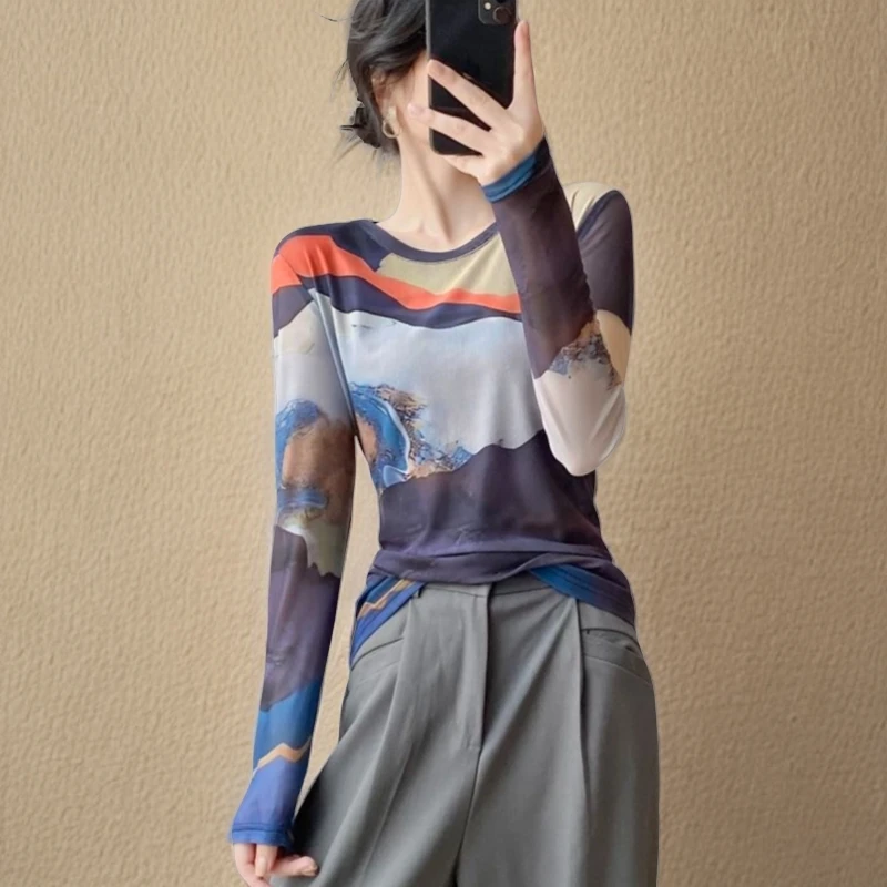 高贵上档次网纱蕾丝衫女春秋长袖时髦洋气上衣高级感纱衣百搭气质