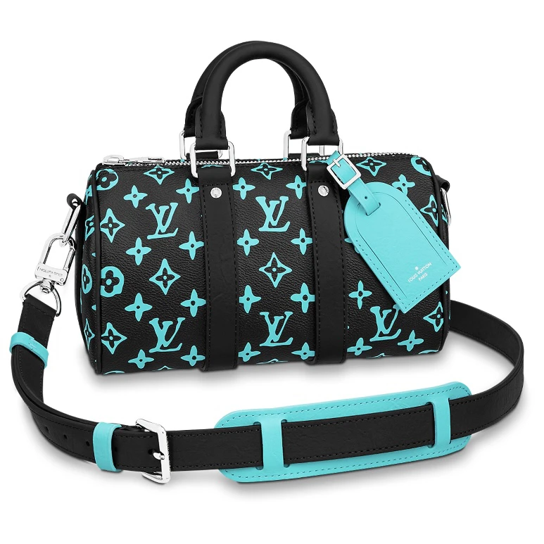 LV/KEEPALL25/99新/SS23春夏限定/蓝色浮雕LOGO/旅行袋通勤手提包