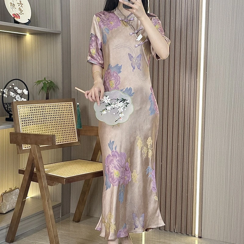 （鱼尾）夏季新款鱼尾裙改良旗袍连衣裙女气质优雅显瘦新中式收腰