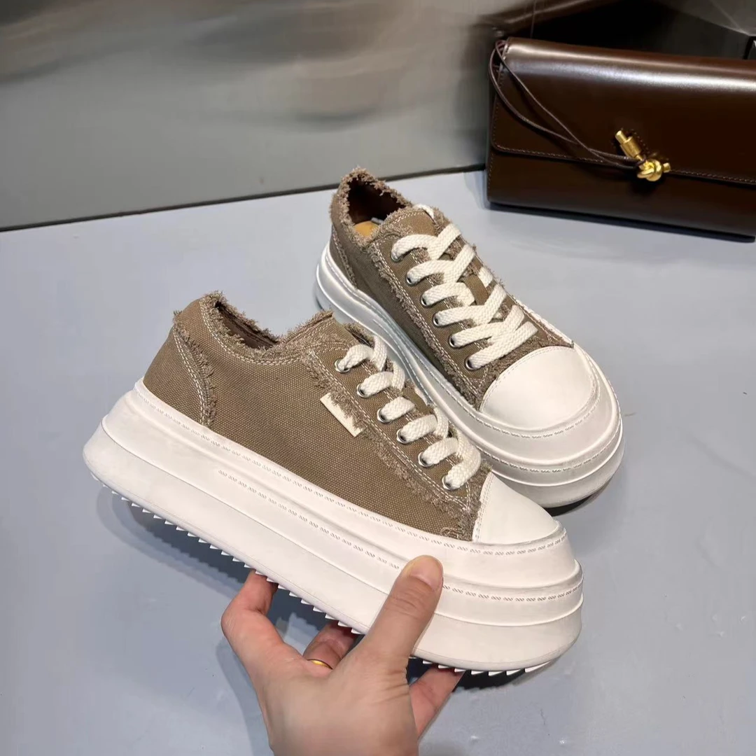 欧洲站女鞋2024秋季新款圆头系带拼色休闲时尚百搭帆布板鞋休闲鞋