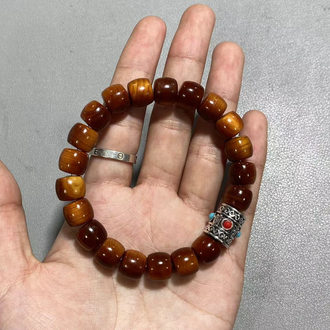 W770帝王玉化崖柏卡1.0藏式单圈陈化黑油骨料手串$