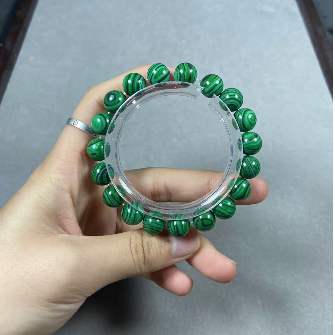 C337孔雀石圆珠素圈单圈手串