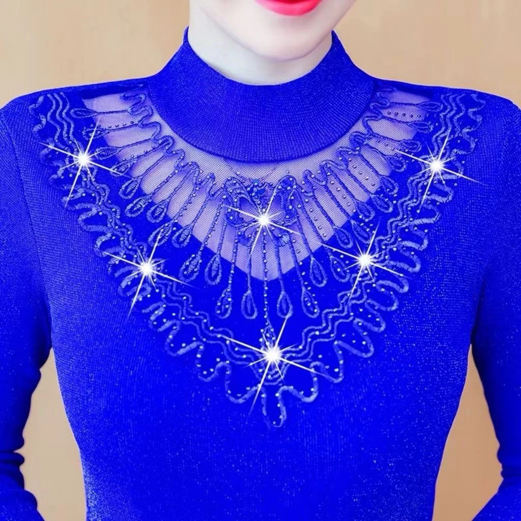 蕾丝打底衫女秋冬季妈妈装内搭修身加绒蕾丝打底衫女2025最新爆款