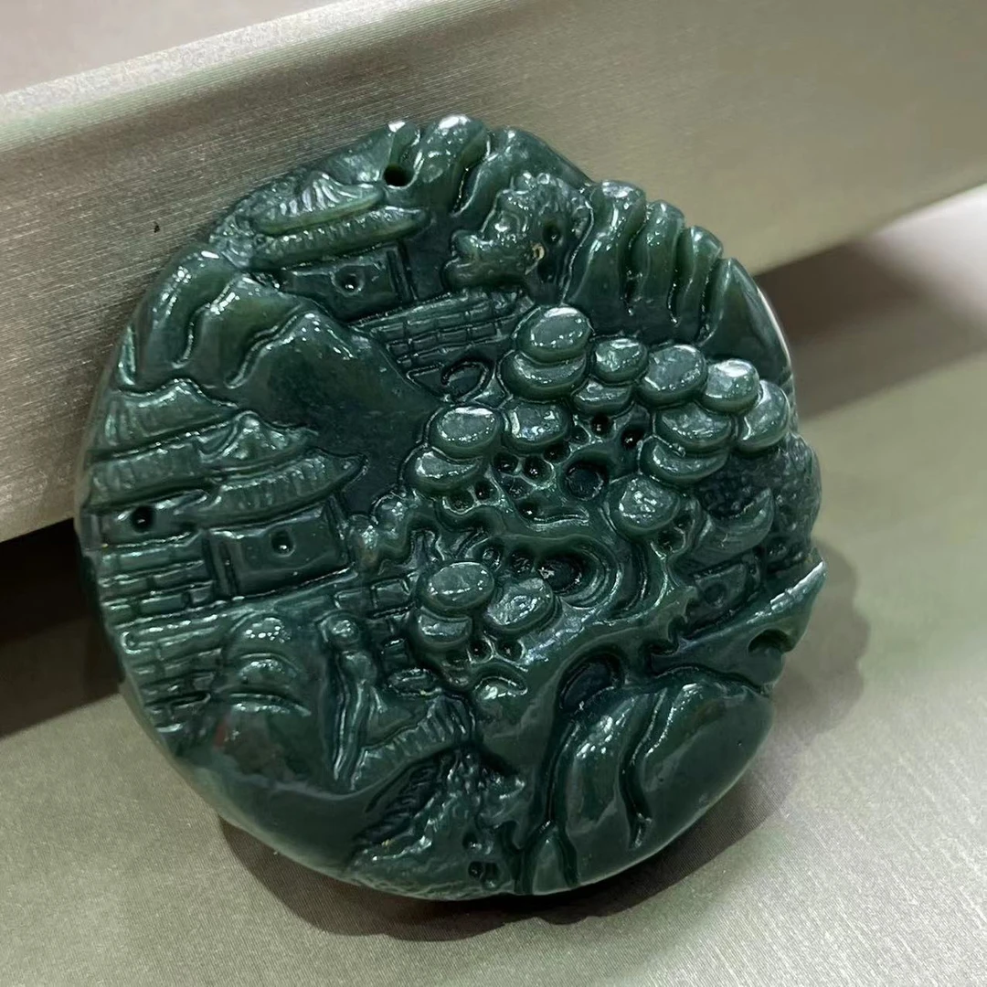 【玉美人】和田玉青玉山水牌吊坠（拍一发一多样性发货）