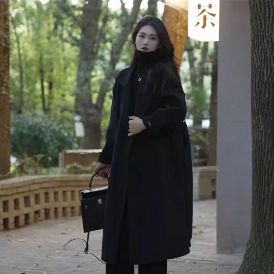 原版现货高端毛呢外套女2024秋冬新款韩系气质减龄休闲宽松呢大衣