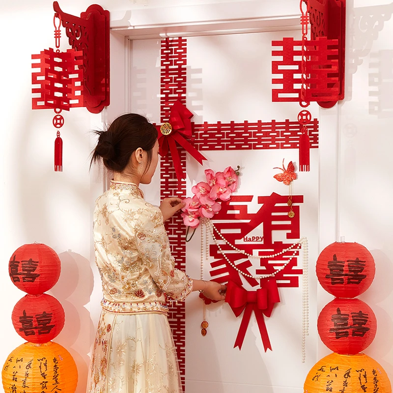 新房婚房布置门上装饰套装结婚门房门喜字贴卧室门口婚礼婚庆用品