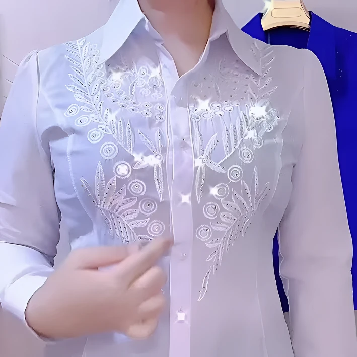2025新款高档镶钻绣花衬衫夏季洋气减龄百搭时尚宽松显瘦POLO衫女