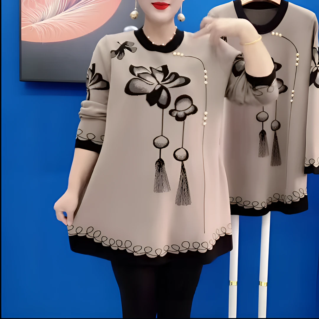 2024秋冬时尚国风针织衫新款气质宽松中年妈妈洋气中长款毛衣