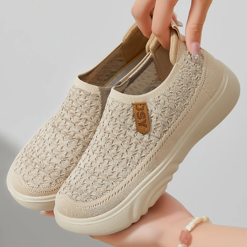 春秋健步妈妈鞋老北京布鞋透气一脚蹬运动软底防滑中老年夏季厚底