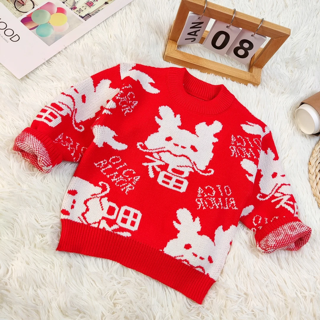 福气满满小龙兽，中国风喜庆大红色双提花高货毛衣1213，折扣活动。