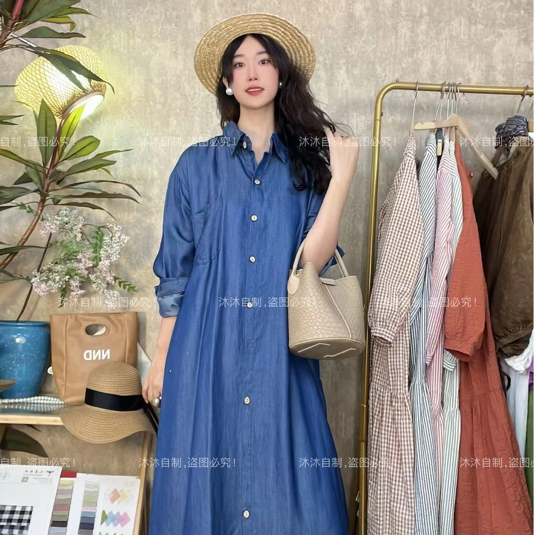 【沐沐自制】X484 秋*质感*天SI牛仔*气质显瘦*宽松*长袖衬衫连衣裙