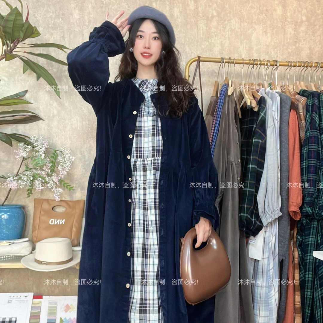 【沐沐自制】496（画廊时光）春款*文艺复古*灯芯绒 宽松 长 外套风衣