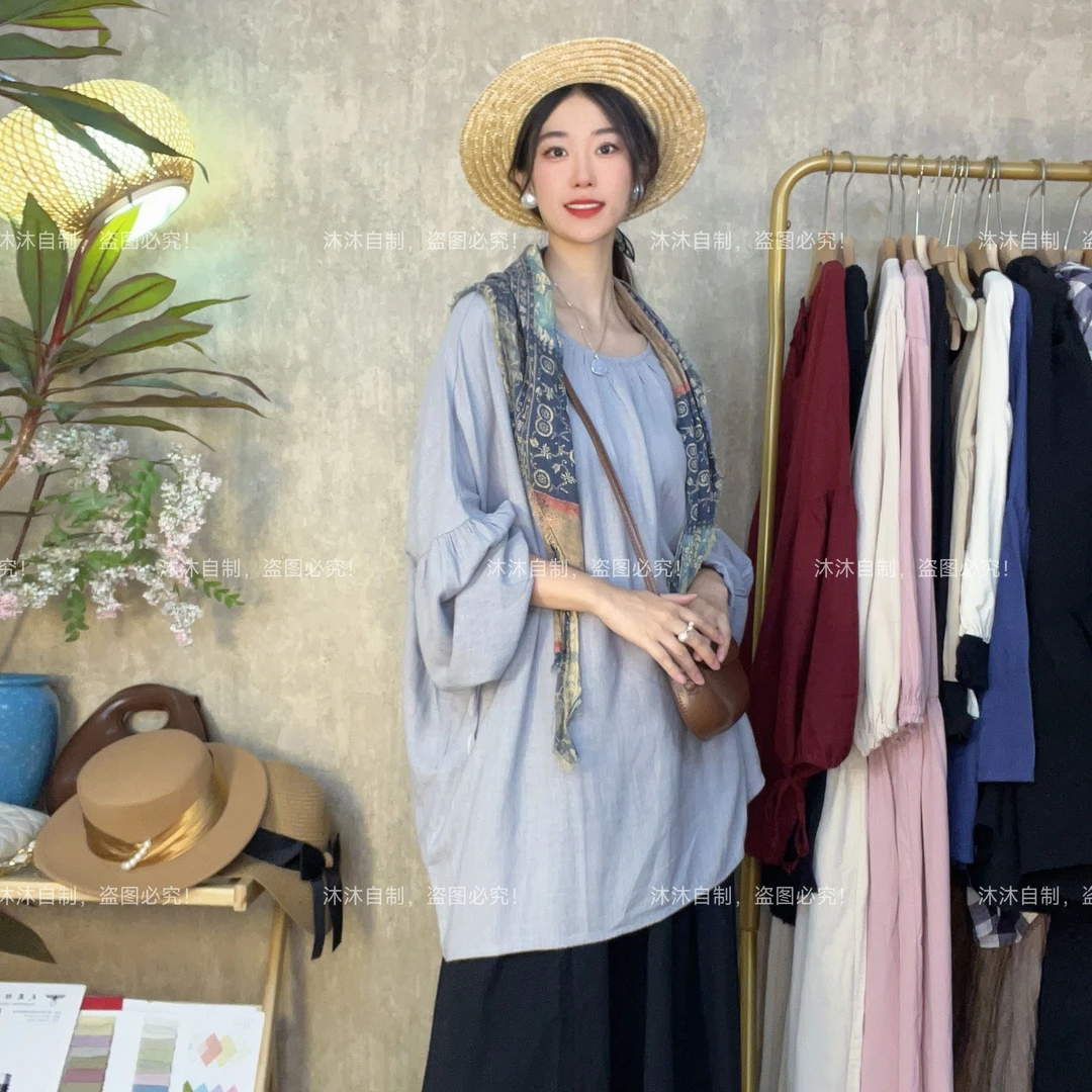 【沐沐自制】464春*水洗MA简约龄显瘦*文艺复古*宽松中长 大码上衣