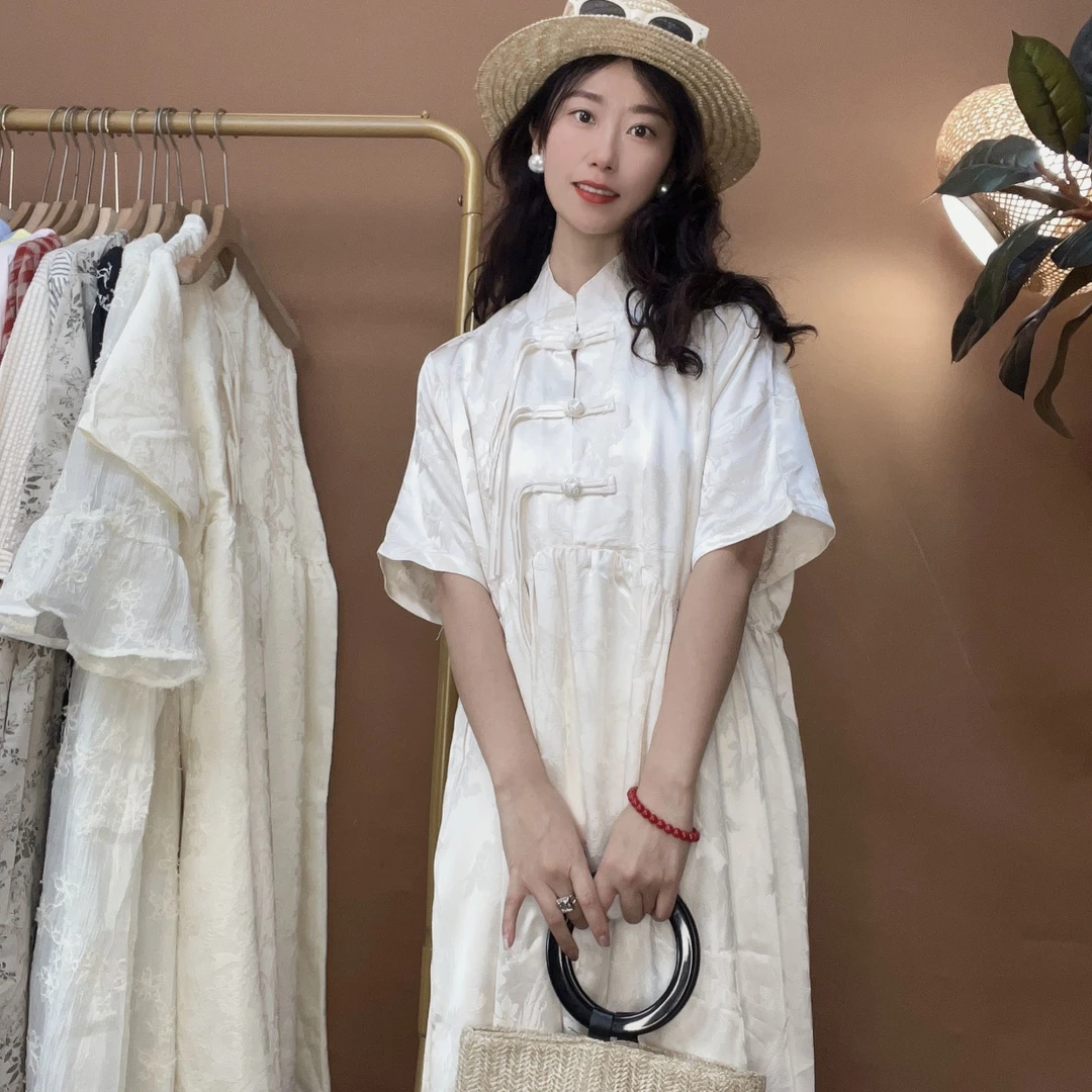 【沐沐自制】K345（浮云卷）春夏*浮雕提花*新中式 宽松大码连衣裙