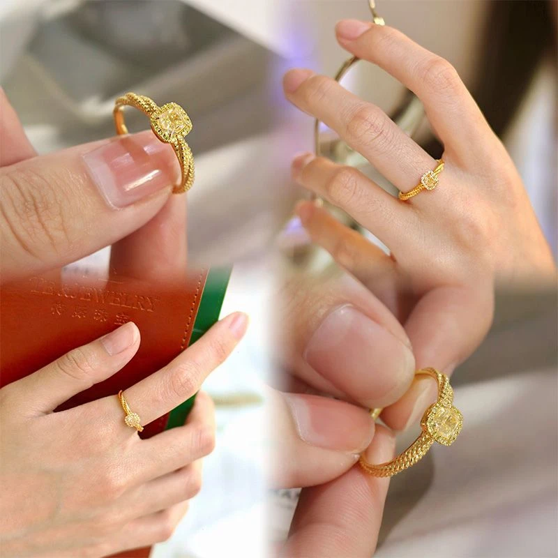 铜合金戒指 甜美公主小方糖可调节轻奢女时尚新款精约镶嵌活口