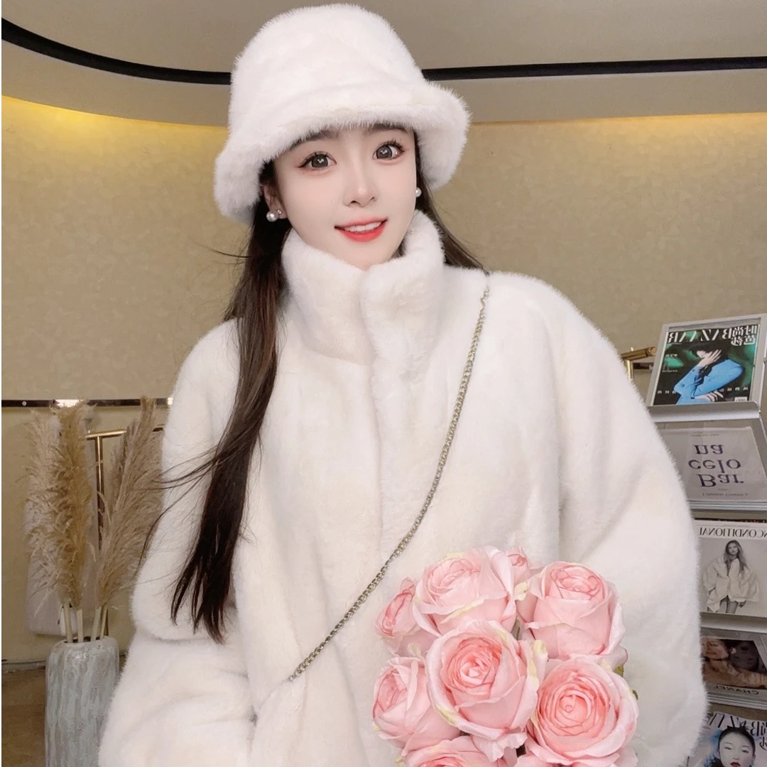 海宁2025冬新款貂绒加厚外套韩版立领女环保百搭毛毛大衣