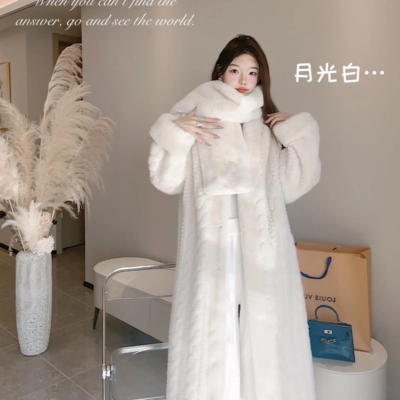 【思燑家】时尚搭加绒加厚长款风衣麻花貂绒大衣女长款韩版毛毛外套