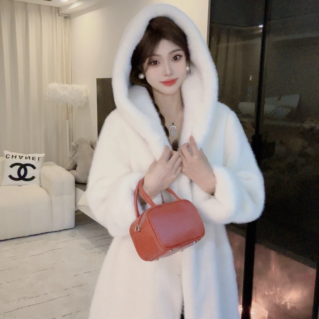 【小狐狸puls】收腰抽绳大帽子气质冬装加绒加厚大衣女长款连帽外套