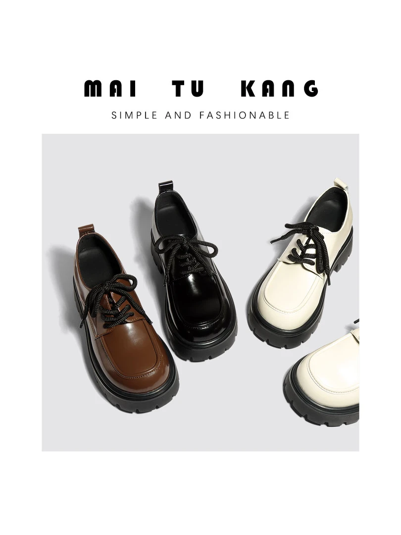 真皮内增高乐福鞋女春季新款小个子厚底黑色高跟单鞋英伦风小皮鞋