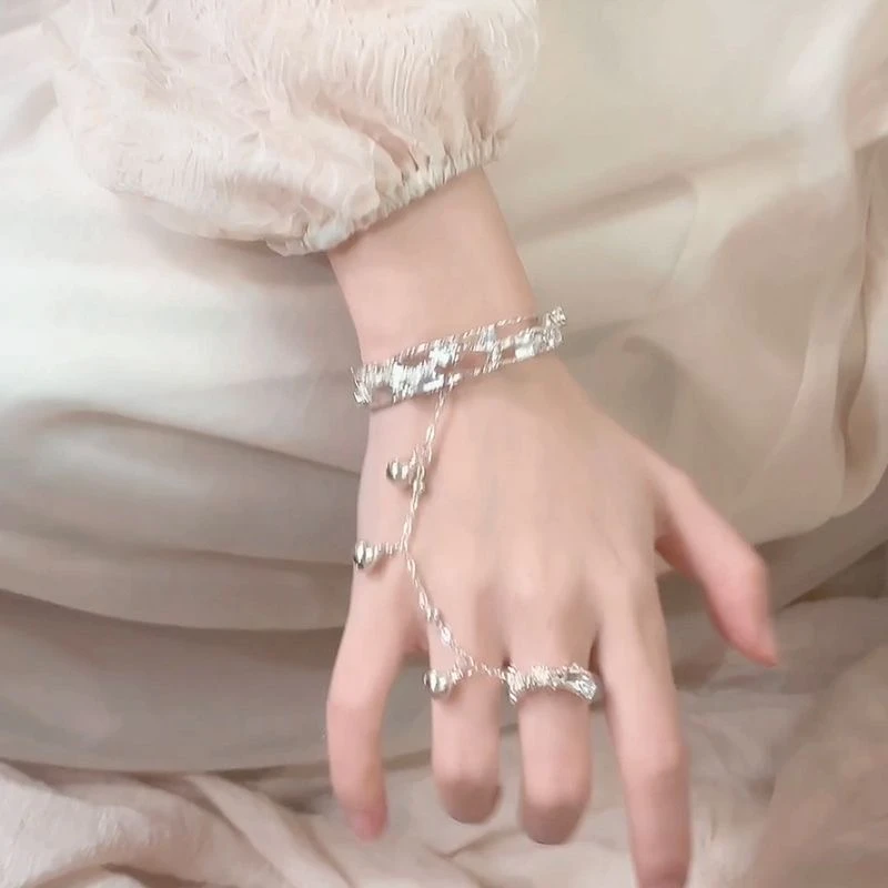 合金手链 天官赐福花城新中式镂空手镯铃铛链条戒指轻奢指环饰品