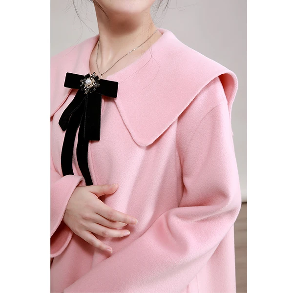 NZ赫本风复古减龄海军领单排扣双面羊毛羊绒大衣女中长款毛呢外套