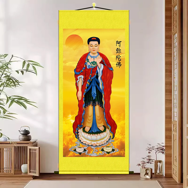 阿弥陀佛挂画西方三圣画像佛堂卷轴挂画