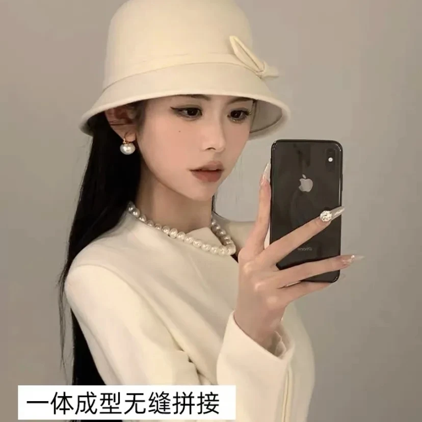 赫本风毛呢盆帽秋冬复古法式小香风优雅气质名媛英伦渔夫帽棒球帽
