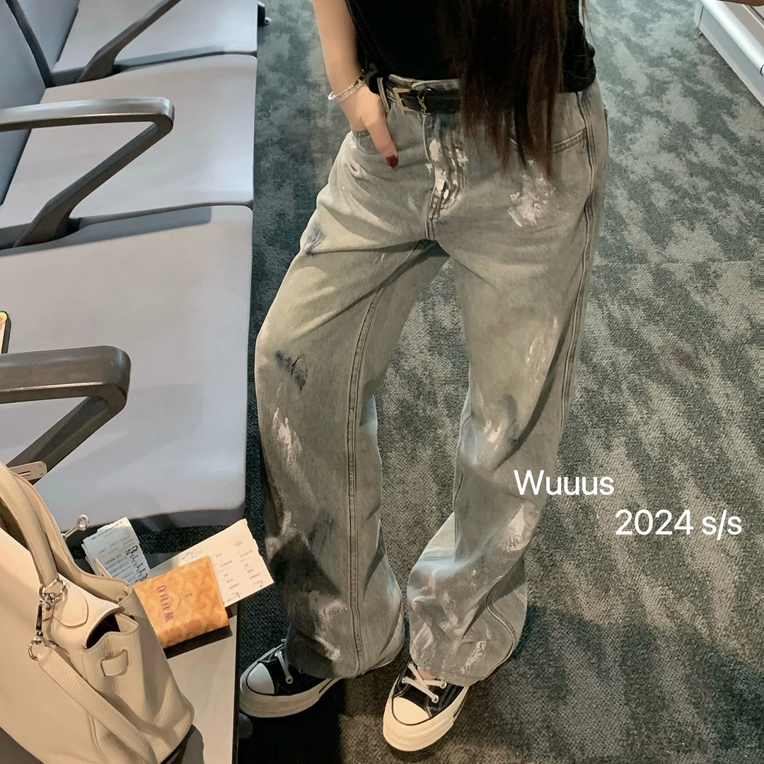 WUUUS【牛仔艺术家】泼墨画板阔腿牛仔裤2829