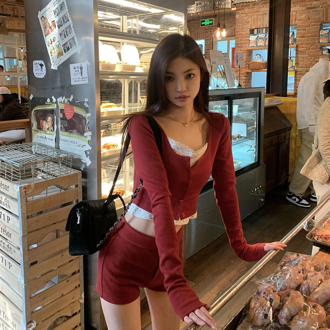 【Daydreamer】波点复古开衫短裤三件套女新款吊带背心套装2802