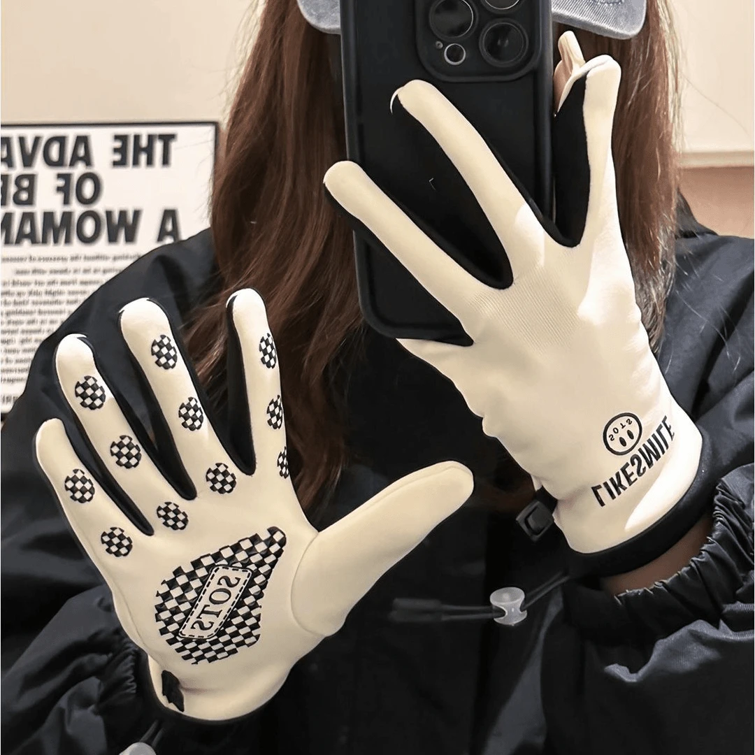 新款保暖手套男女冬季加绒户外运动骑行开车漏指触屏防水防滑H22