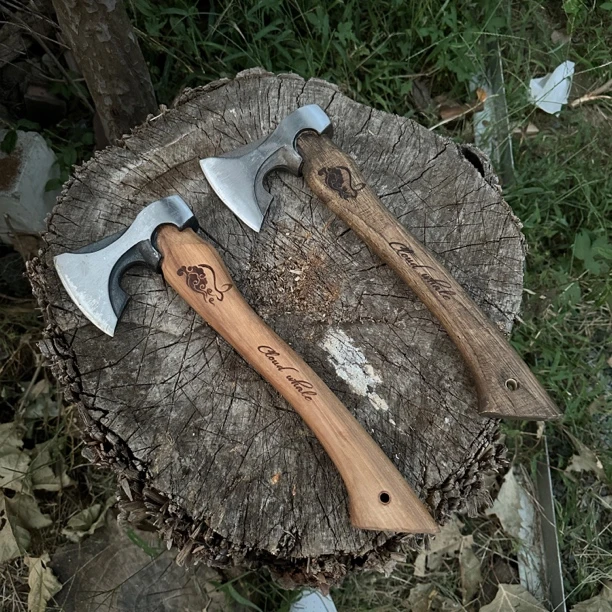 山核桃木俄罗斯战斧长款龙啸斧镜面把玩盘玩斧头防身展示经典手斧