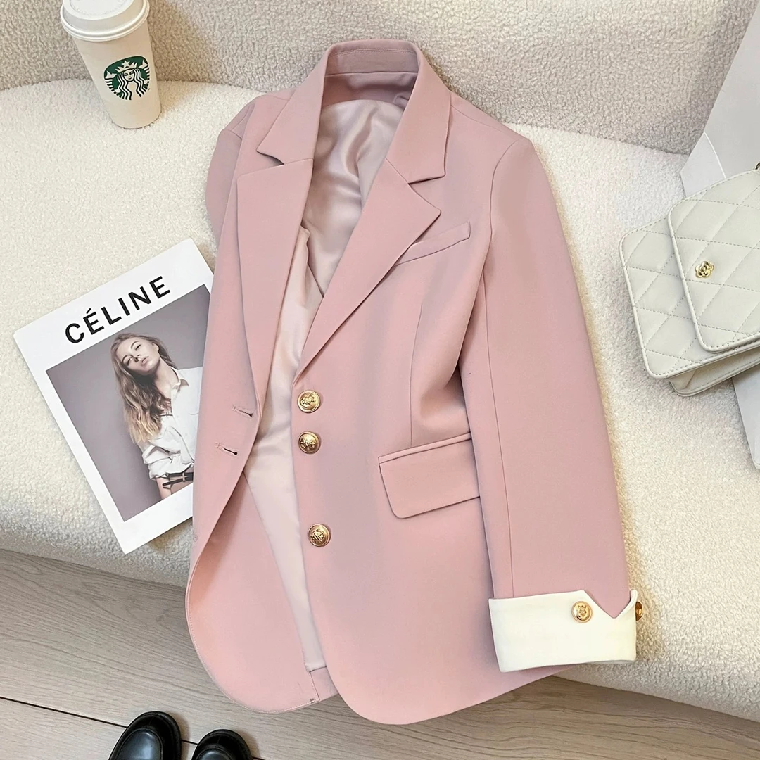 粉色小西装外套女2025春秋季新款韩版百搭休闲设计感流行网红西服