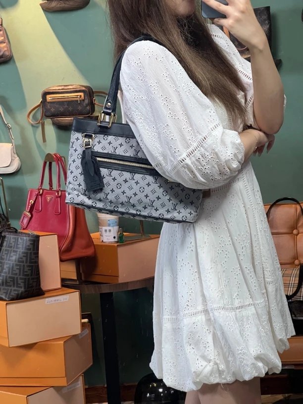 95新 LouisVuitton/路易威登 LV蓝丹宁/H635经典刺绣中古肩包时尚