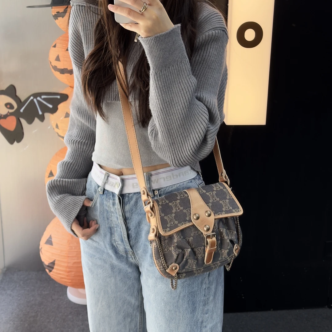 95新 Celine/思琳 MSW03玫瑰金单肩包牛仔复古经典vintage奢侈