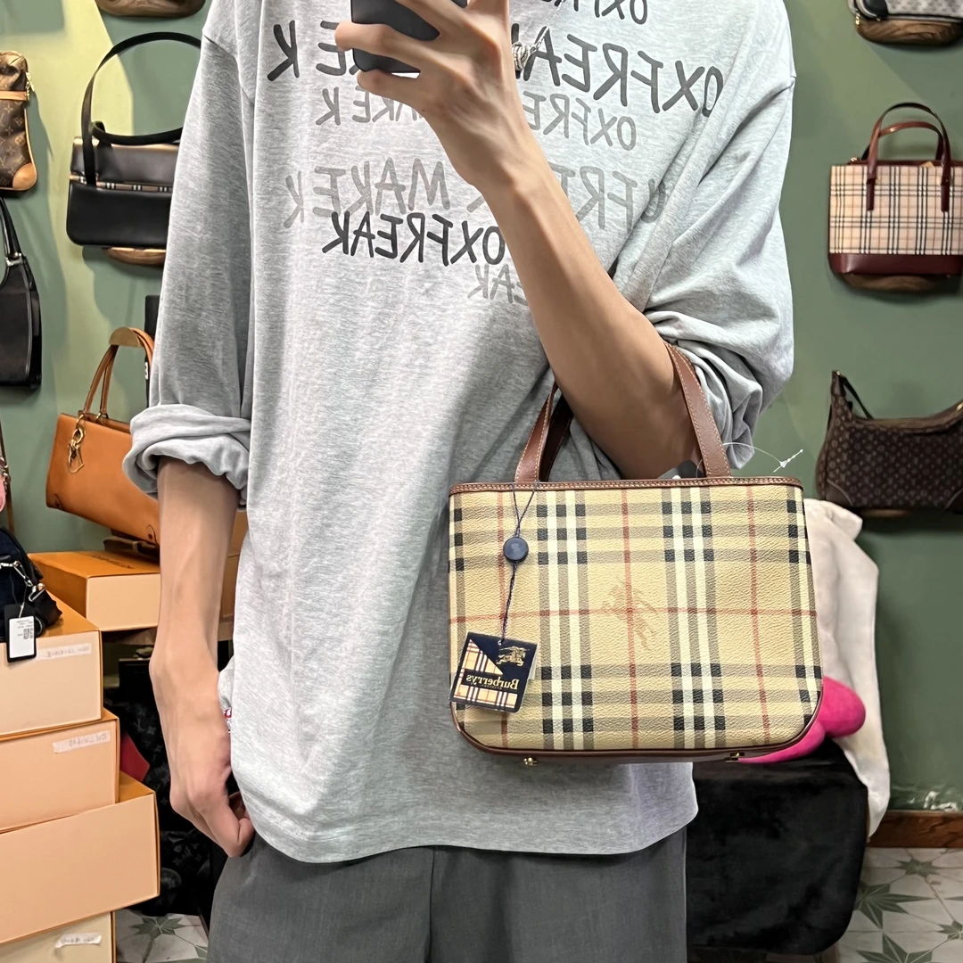 95新 BURBERRY/博柏利 K020战马格纹手提包百搭时尚编织经典