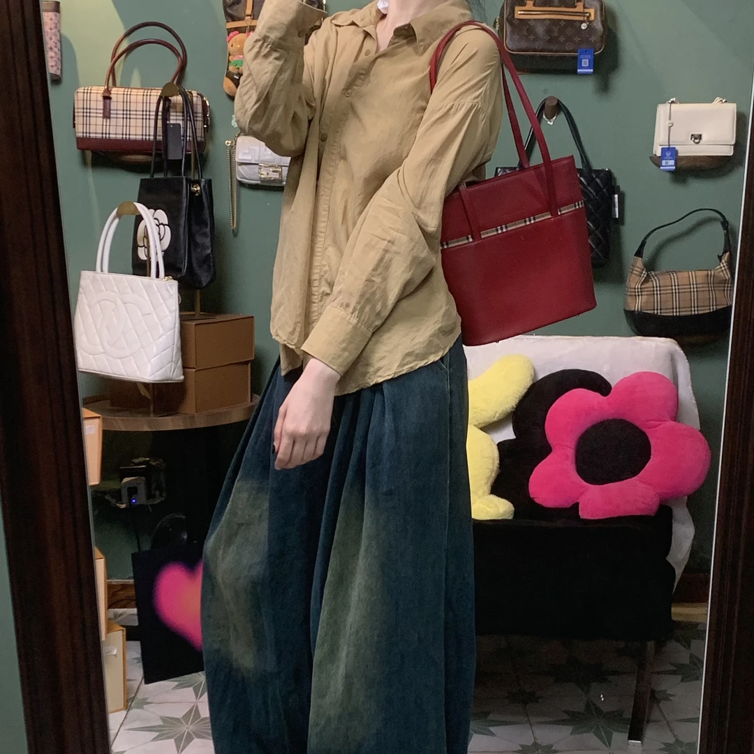 95新 BURBERRY/博柏利 A1280酒红色手提包包时尚简约大气